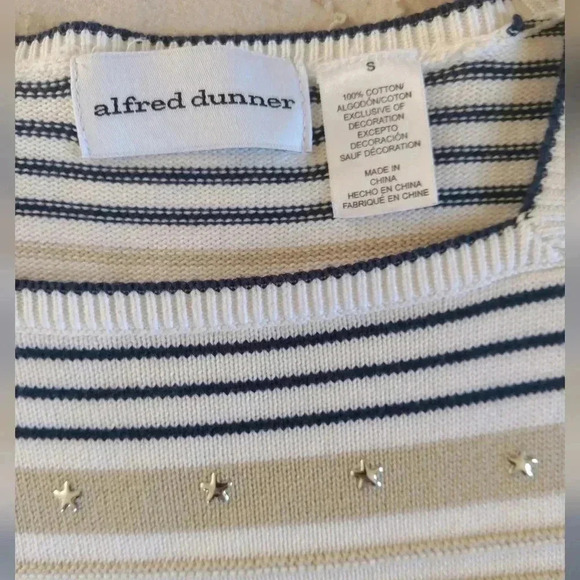 alfred dunner Sweater, Navy, Ivory, & Tan w/Silver Stars, Small - Picture 10 of 11